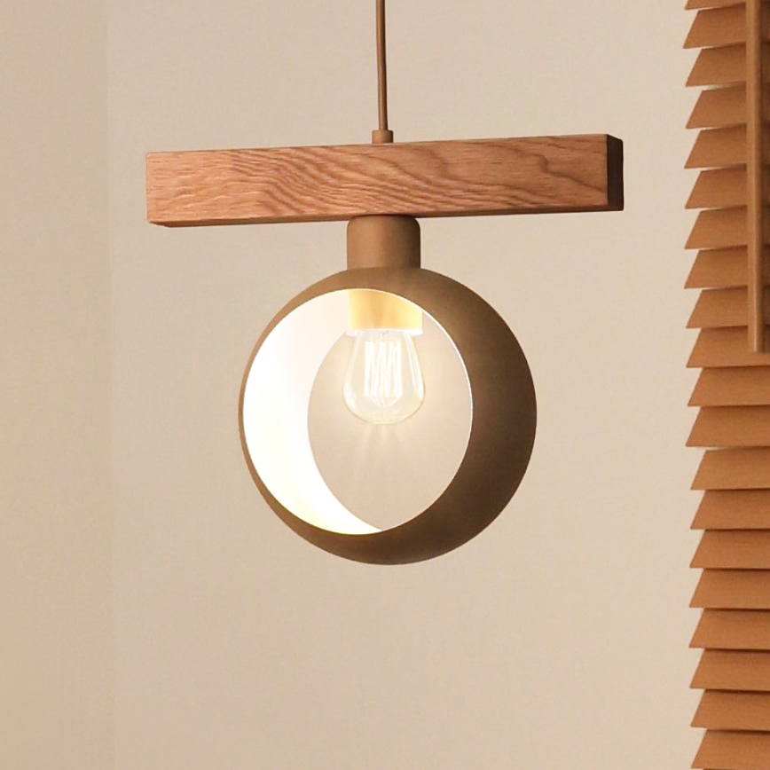 Duolla - Lustre suspenso por cabo IRONLINE 1xE27/15W/230V pinho/carvalho/bege