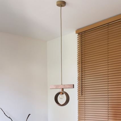 Duolla - Lustre suspenso por cabo IRONLINE 1xE27/15W/230V pinho/carvalho/bege