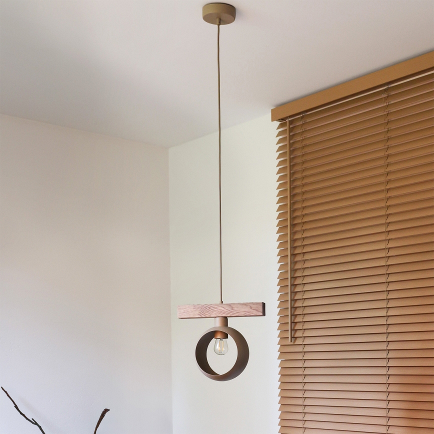 Duolla - Lustre suspenso por cabo IRONLINE 1xE27/15W/230V pinho/carvalho/bege