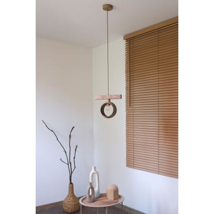 Duolla - Lustre suspenso por cabo IRONLINE 1xE27/15W/230V pinho/carvalho/bege