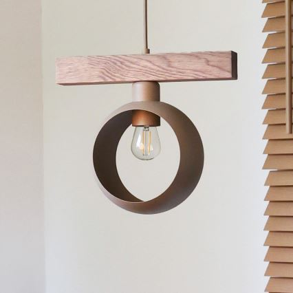 Duolla - Lustre suspenso por cabo IRONLINE 1xE27/15W/230V pinho/carvalho/bege