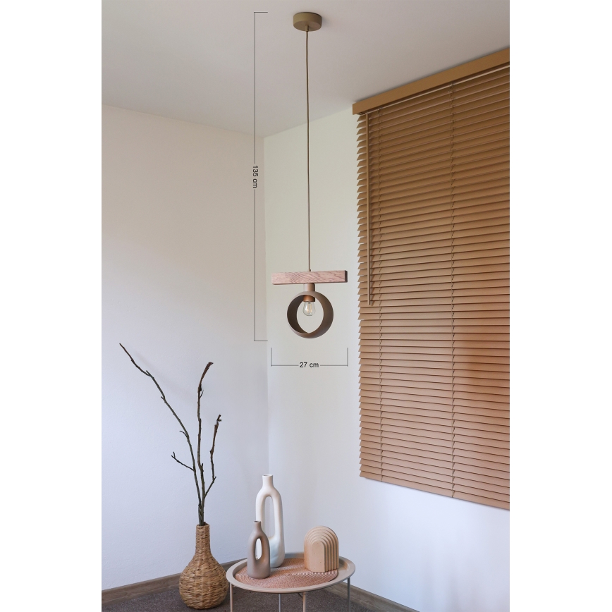 Duolla - Lustre suspenso por cabo IRONLINE 1xE27/15W/230V pinho/carvalho/bege