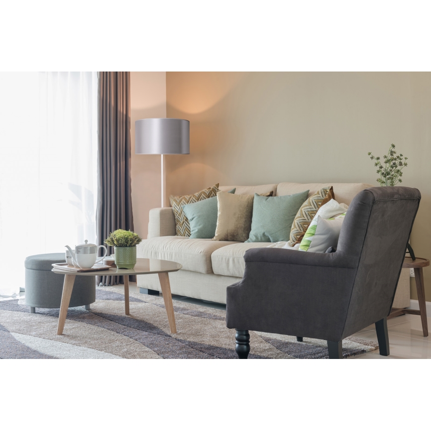 Duolla - Stojací  candeeiro CANNES 1xE27/15W/230V diâmetro 45 cm prateado/branco