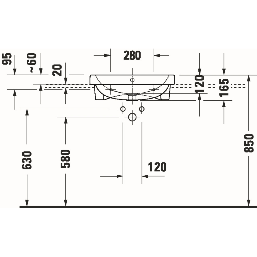 Duravit 24035500002 - Lavatório de encastrar D-CODE 55x45,5 cm cerâmica/branco brilhante