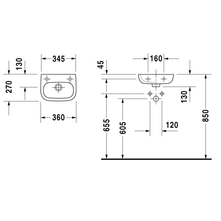Duravit 7053600092 - Lavabo suspenso D-CODE 36x27 cm cerâmica/branco brilhante