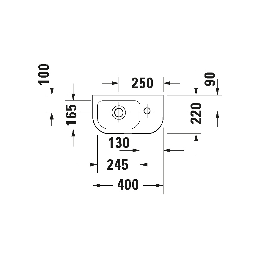 Duravit 7494000412 - Lavatório suspenso D-CODE 40 x 22 cm, em cerâmica, acabamento branco brilhante
