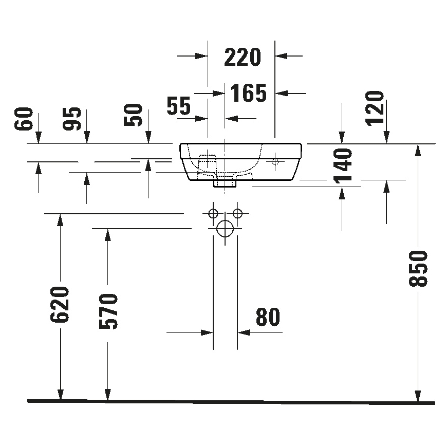 Duravit 7494000412 - Lavatório suspenso D-CODE 40 x 22 cm, em cerâmica, acabamento branco brilhante
