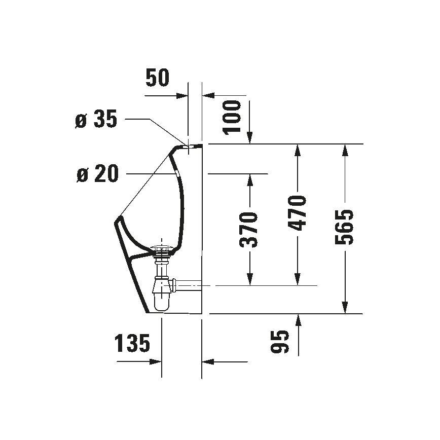 Duravit 828300000 - Pisoár sem aro D-CODE, entrada superior, saída traseira, cerâmica/branco brilhante