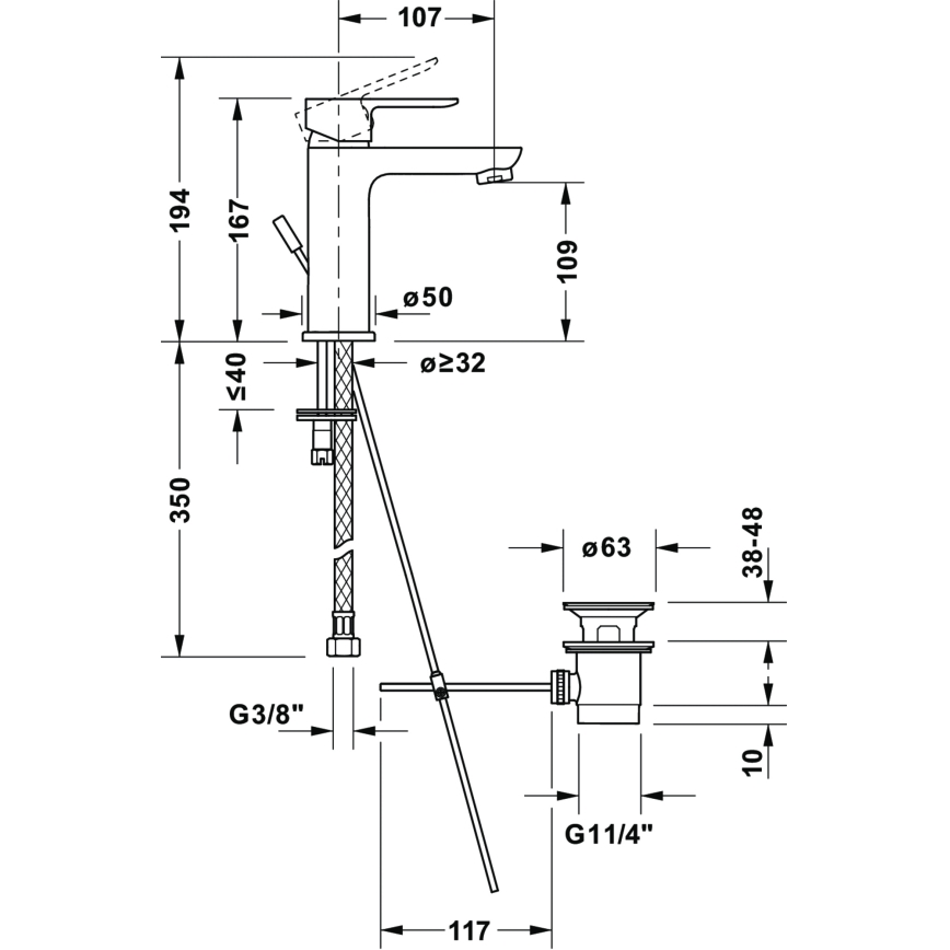 Duravit DC1023001046 - Misturador para lavatório + válvula de escoamento D-CODE, preto mate