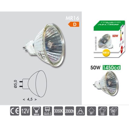Lâmpada industrial MR16 GU5,3/50W/12V 3050K
