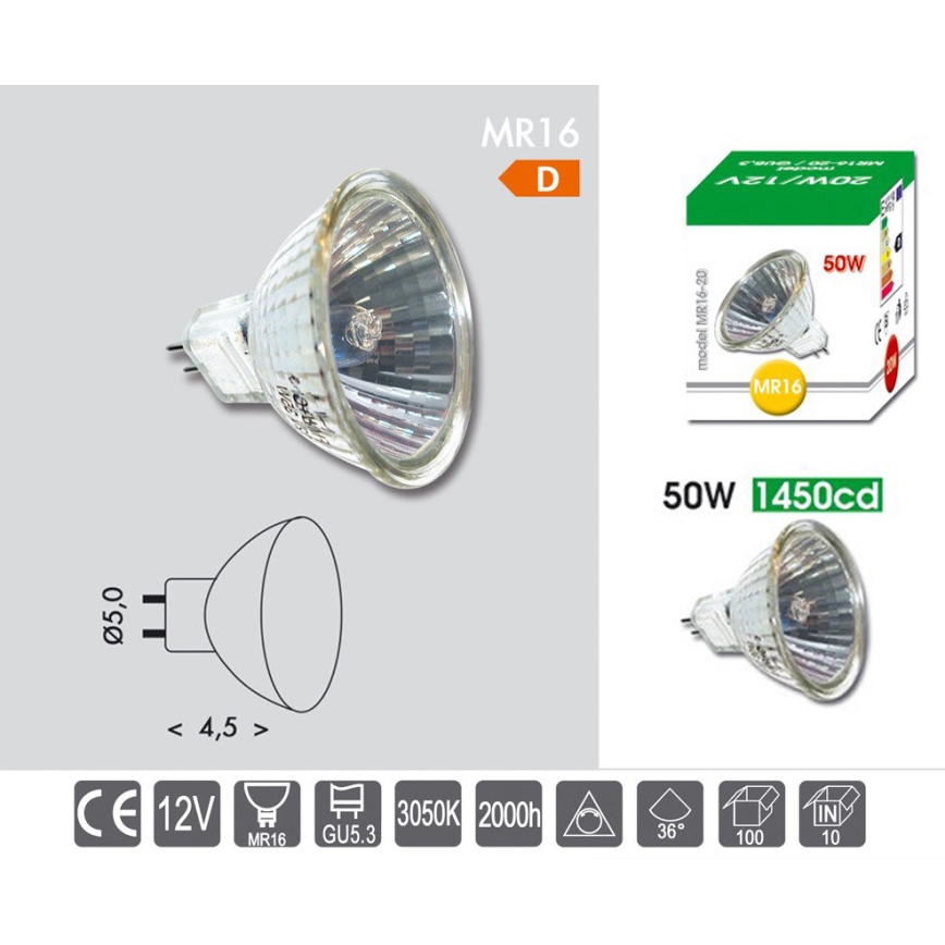 Lâmpada industrial MR16 GU5,3/50W/12V 3050K