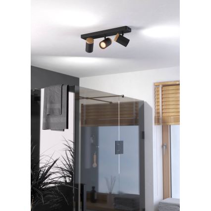 Eglo - Candeeiro de focos para casa de banho 3xGU10/3W/230V IP44 preto/bege
