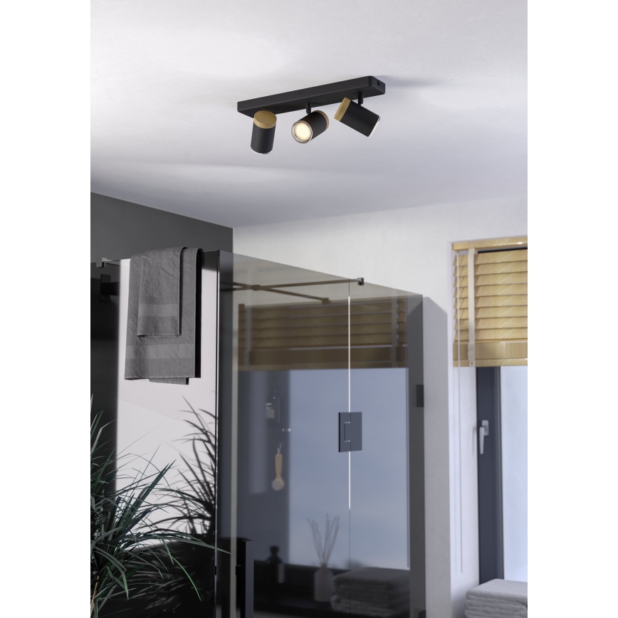 Eglo - Candeeiro de focos para casa de banho 3xGU10/3W/230V IP44 preto/bege