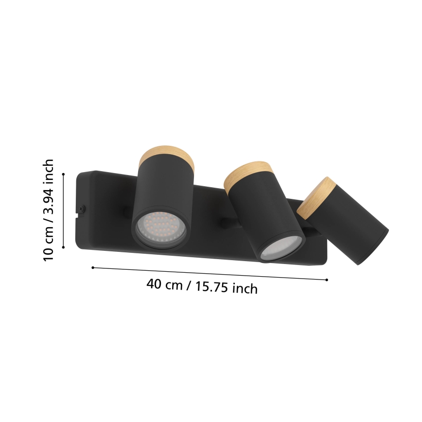 Eglo - Candeeiro de focos para casa de banho 3xGU10/3W/230V IP44 preto/bege