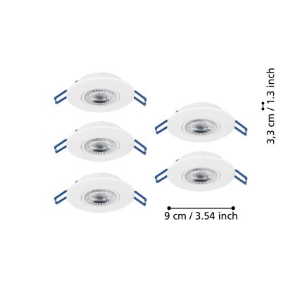 Eglo - Conjunto de 5 luminárias LED de embutir LED/4,9W/230V 2700/4000/6500K Ø 9 cm brancas