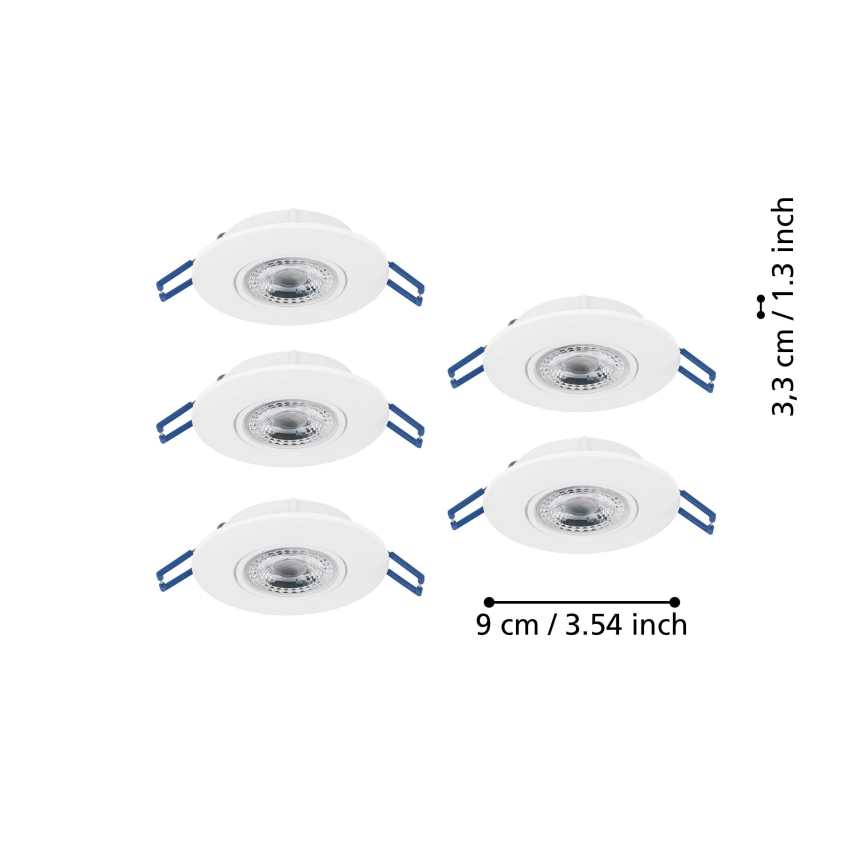Eglo - Conjunto de 5 luminárias LED de embutir LED/4,9W/230V 2700/4000/6500K Ø 9 cm brancas