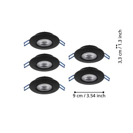 Eglo - Conjunto de 5 luminárias de embutir LED/4,9W/230V 2700/4000/6500K Ø 9 cm pretas