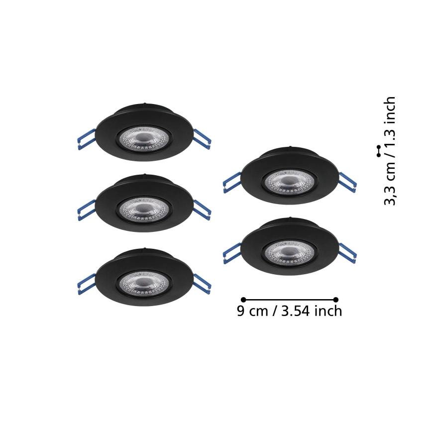 Eglo - Conjunto de 5 luminárias de embutir LED/4,9W/230V 2700/4000/6500K Ø 9 cm pretas