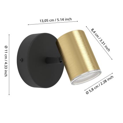 Eglo - Aplique de parede para casa de banho 1xGU10/5W/230V IP44 preto/dourado