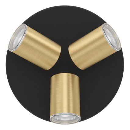 Eglo - Candeeiro de focos para casa de banho 3xGU10/5W/230V Ø 25 cm IP44 preto/dourado
