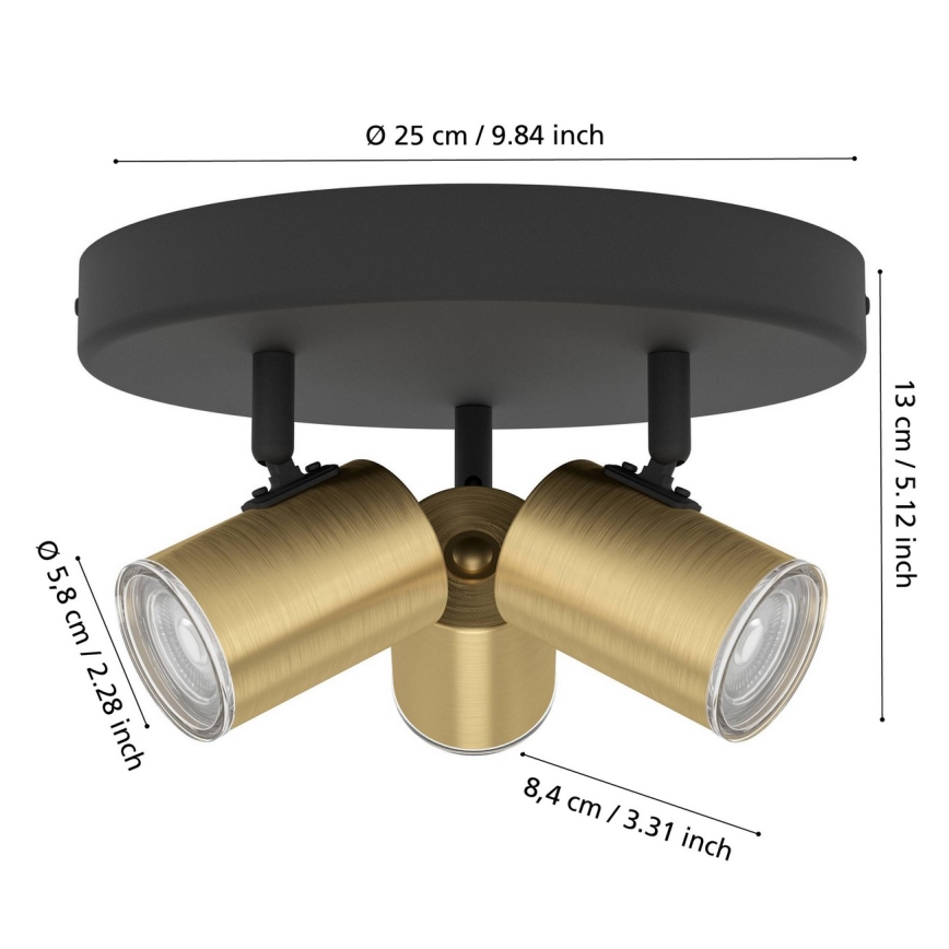 Eglo - Candeeiro de focos para casa de banho 3xGU10/5W/230V Ø 25 cm IP44 preto/dourado