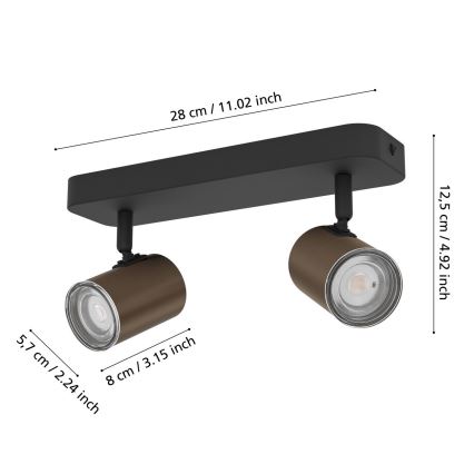 Eglo - Spot para casa de banho 2xGU10/5W/230V IP44 preto/castanho