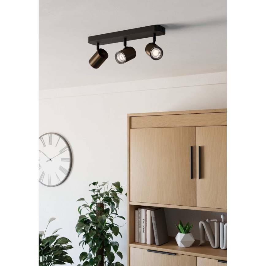 Eglo - Luminária de 3 focos para casa de banho 3xGU10/5W/230V IP44 preto/castanho