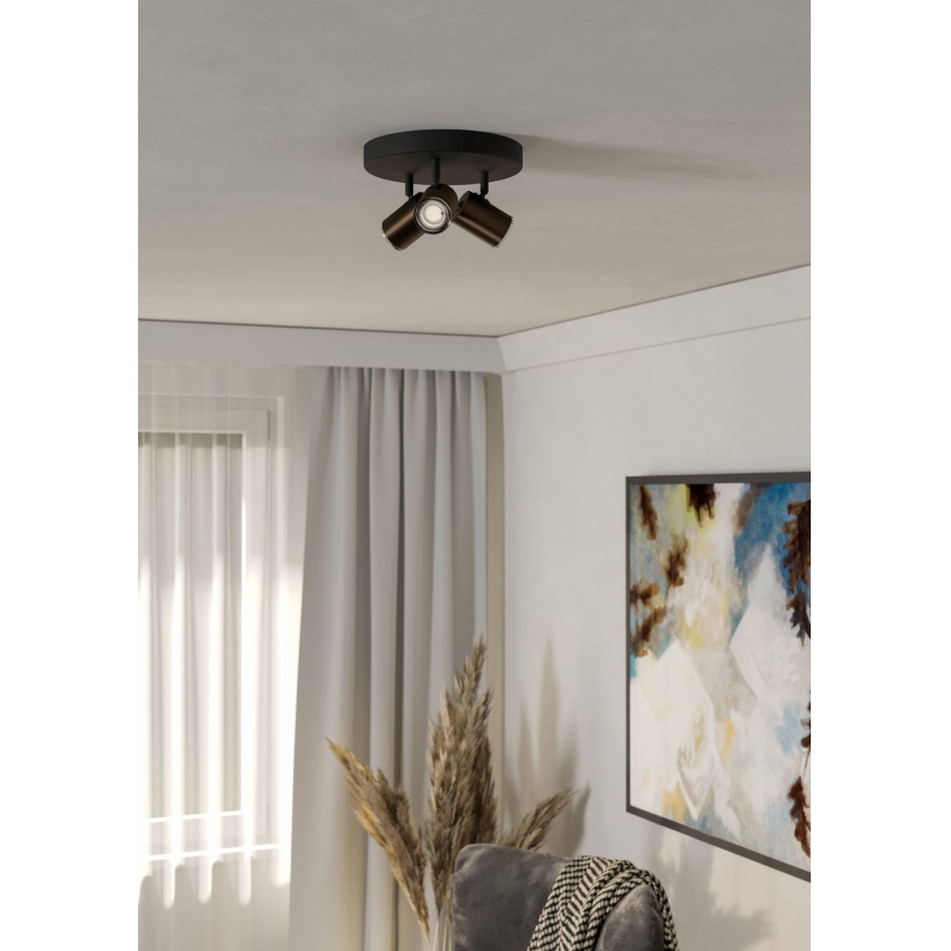 Eglo - Foco para casa de banho 3xGU10/5W/230V pr. 25 cm IP44 preto/castanho