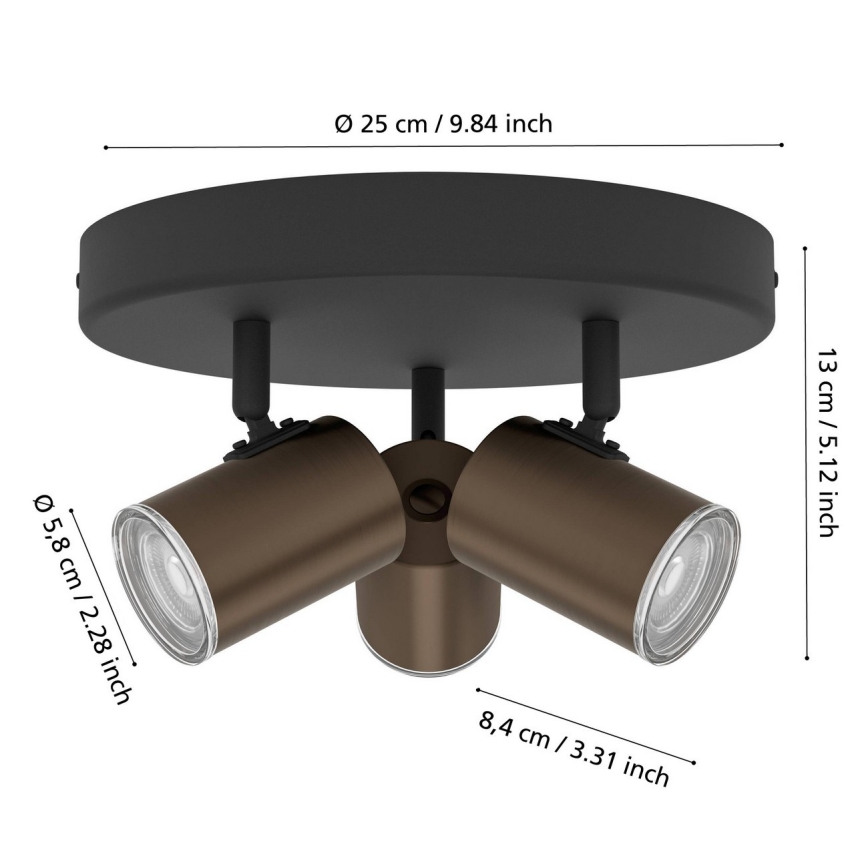 Eglo - Foco para casa de banho 3xGU10/5W/230V pr. 25 cm IP44 preto/castanho