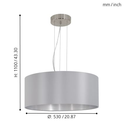 Eglo 31606 - Lustre suspenso por cabo MASERLO 3xE27/60W/230V