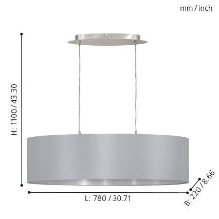 Eglo 31612 - Candelabro num fio MASERLO 2xE27/60W/230V