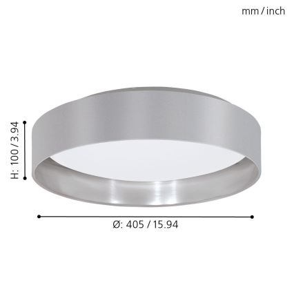 Eglo 31623 - Candeeiro de teto LED MASERLO LED/16W/230V 3000K Ø 40,5 cm cinzento/prateado