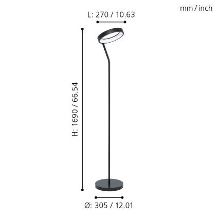 Eglo 32327 - Candeeiro de pé LED RGBW dimerizável MARGHERA-C LED/15,5W/230V 2700-6500K preto