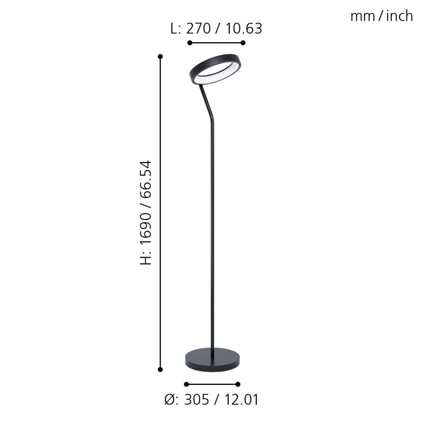 Eglo 32327 - Candeeiro de pé LED RGBW dimerizável MARGHERA-C LED/15,5W/230V 2700-6500K preto