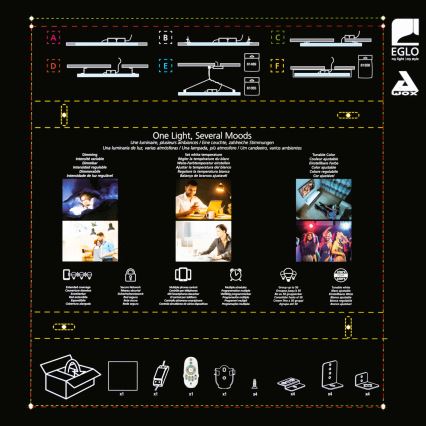 Eglo 32547 - Painel de encastrar 2em1 LED RGBW regulável SALOBRENA-C LED/34W/230V branco 60x60 cm + comando