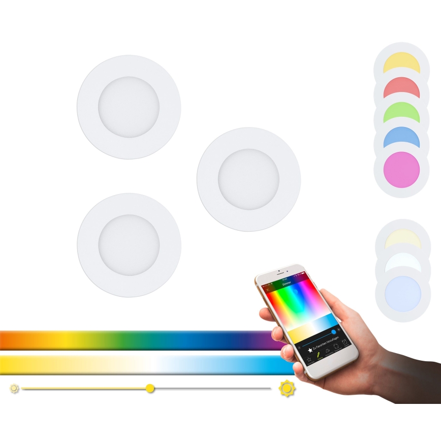 Eglo - Conjunto de 3 spots LED RGB dimerizáveis para embutir FUEVA-C, 1xLED/3W/230V, Ø 8,5 cm