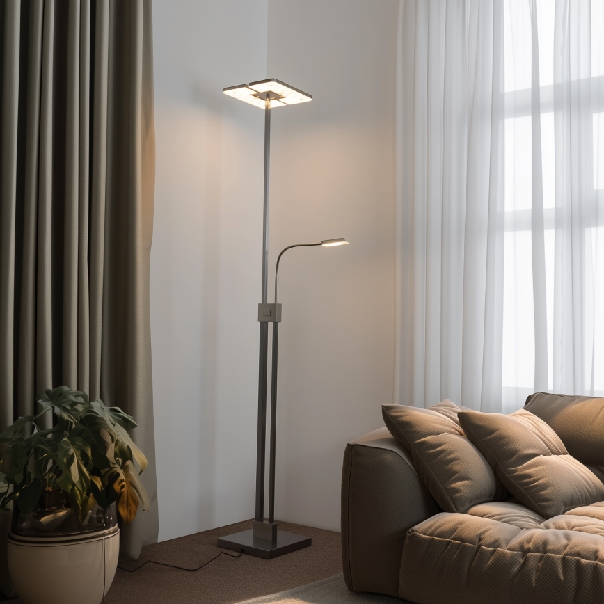 Eglo 33182 - Candeeiro de chão LED com regulação SOLANO 1xLED/26W/230V +1xLED/3,2W 3000K cromado mate