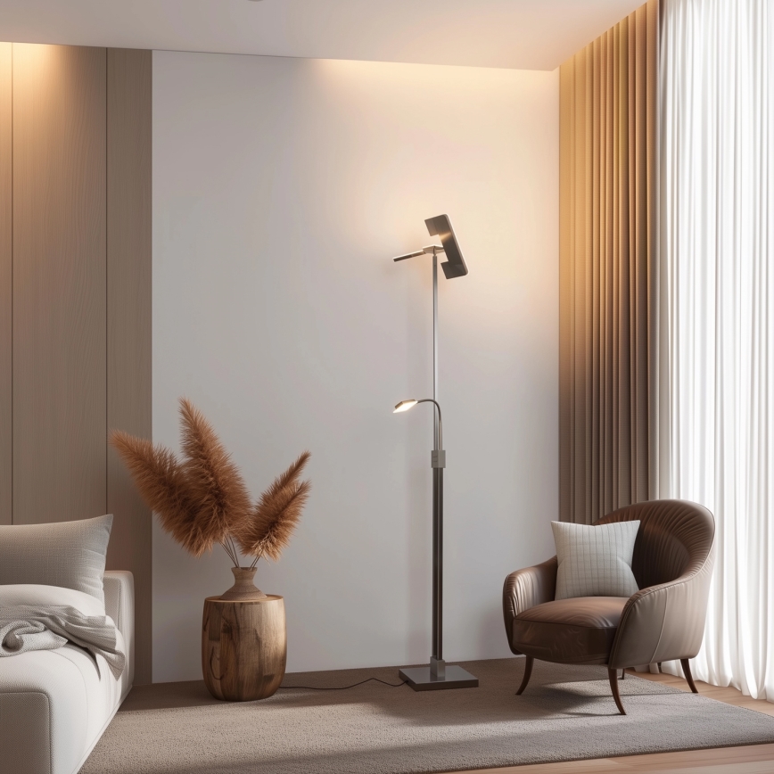 Eglo 33182 - Candeeiro de chão LED com regulação SOLANO 1xLED/26W/230V +1xLED/3,2W 3000K cromado mate