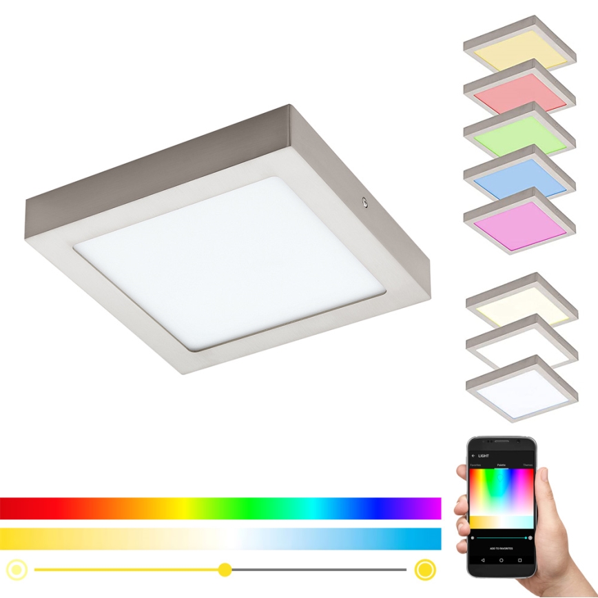 Eglo 33319 - Luminária de teto LED RGBW dimerizável FUEVA-C LED/15,6W/230V 2700-6500K 22,5x22,5 cm mate cromado