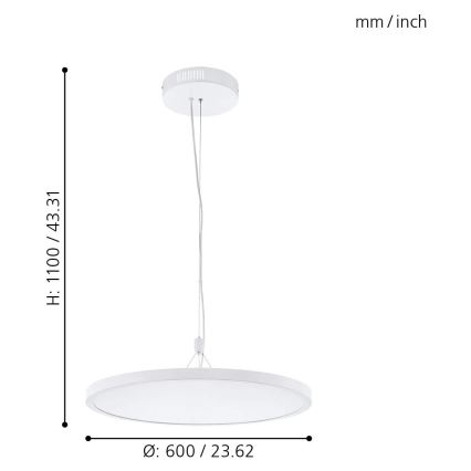 Eglo 33676 - Lustre LED RGBW regulável suspenso por cabo CERIGNOLA-C LED/32W/230V 2700-6500K branco + controlo remoto