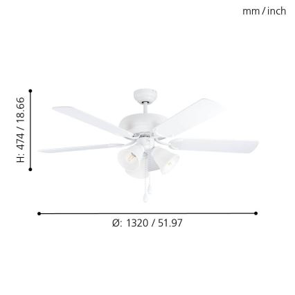 Eglo 35076 - Ventilador de teto LAS PALMAS 3xE27/40W/230V branco