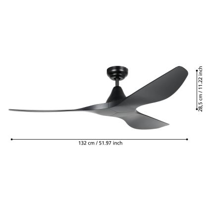 Eglo - Ventilador de teto diâmetro 132 cm, preto + comando à distância