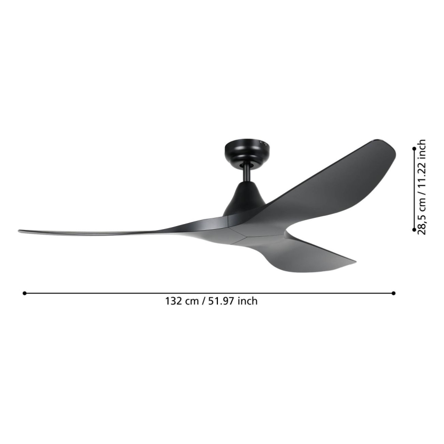 Eglo - Ventilador de teto diâmetro 132 cm, preto + comando à distância