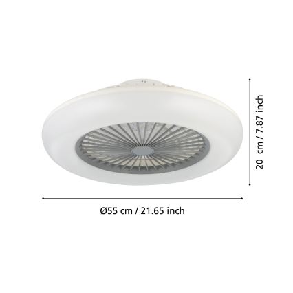 Eglo - Ventilador de teto LED dimerizável 3x LED / 12,6 W / 230 V / 2700-6500 K, diâmetro 55 cm, cinzento + controlo remoto