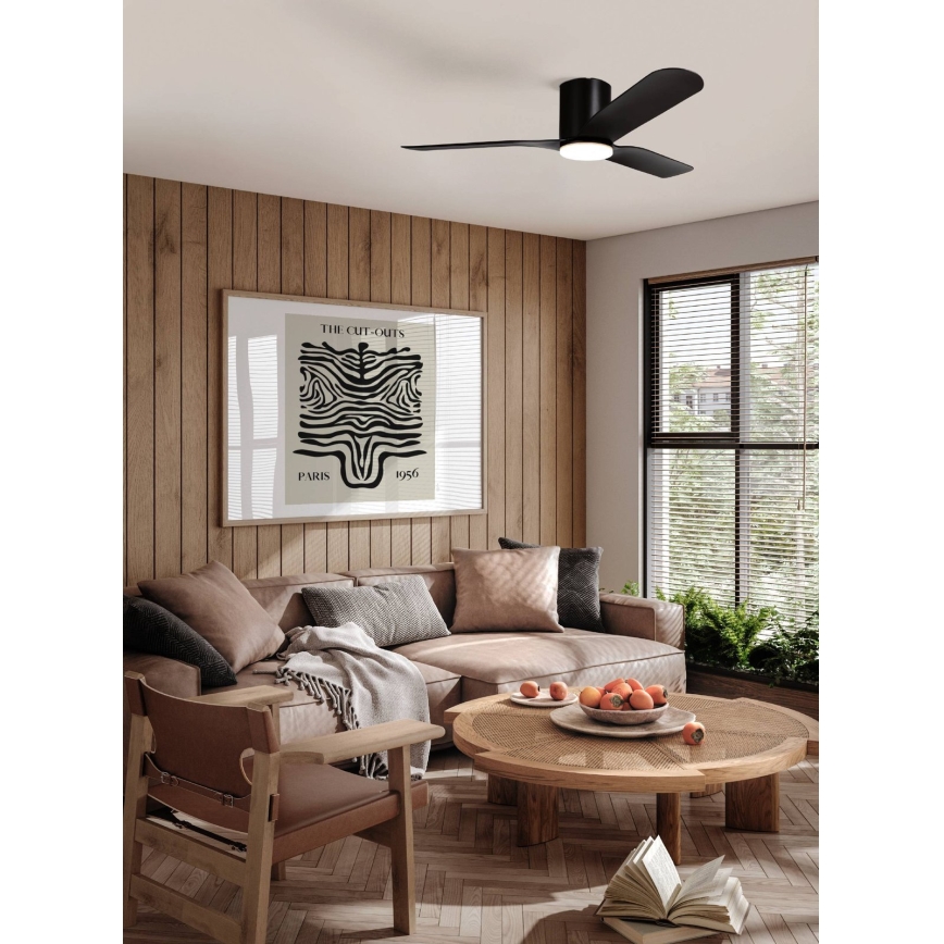 Eglo - Ventilador de teto LED dimerizável, 17 W, 230 V, 3000/4000/5000 K, diâmetro 132 cm, preto + comando remoto