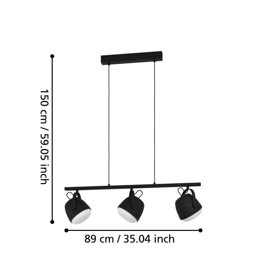 Eglo - Candeeiro suspenso 3xE27/28W/230V preto