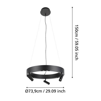 Eglo - Lustre LED dimmerável com cabo 3xLED/8W/230V + 3xLED/8,5W 3000K preto + comando à distância