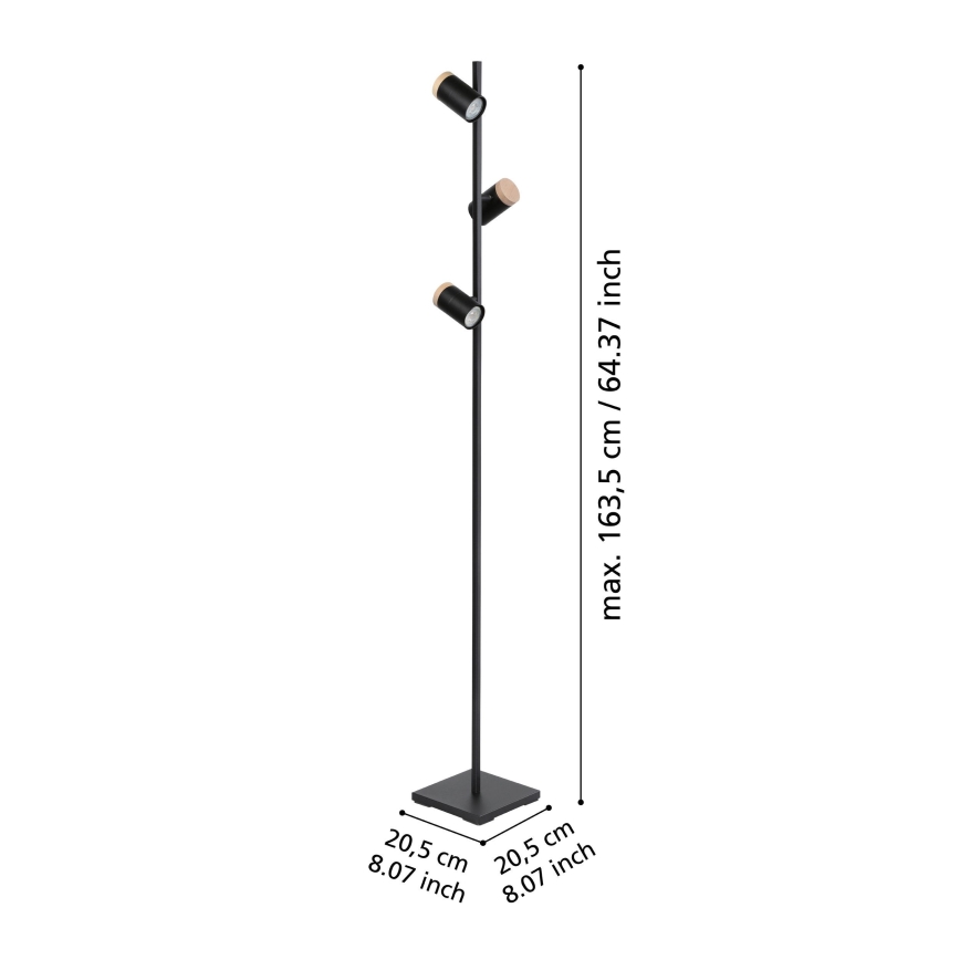 Eglo - Candeeiro de chão LED 3xGU10/4,5W/230V 3000K preto/castanho