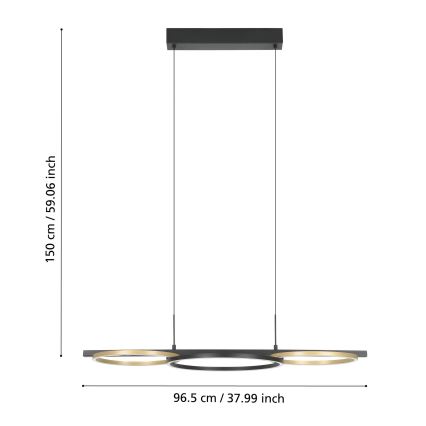 Eglo - Candeeiro suspenso LED com regulação 2xLED/12,5W/230V + LED/15,5W 3000K preto