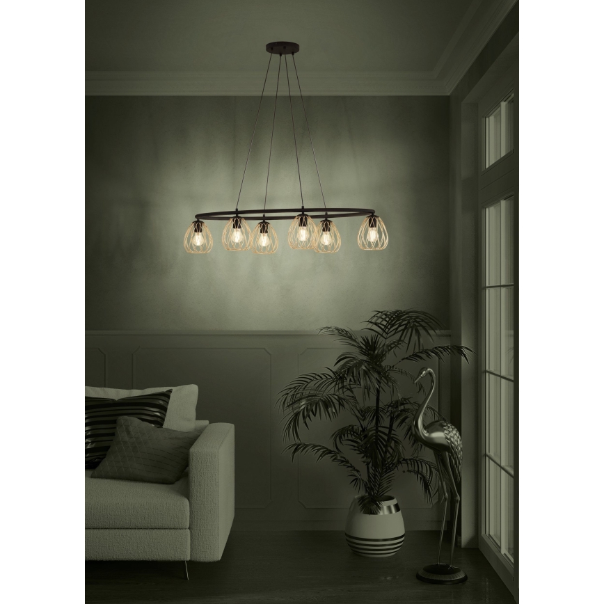 Eglo - Candeeiro suspenso 6xE27/40W/230V preto/dourado